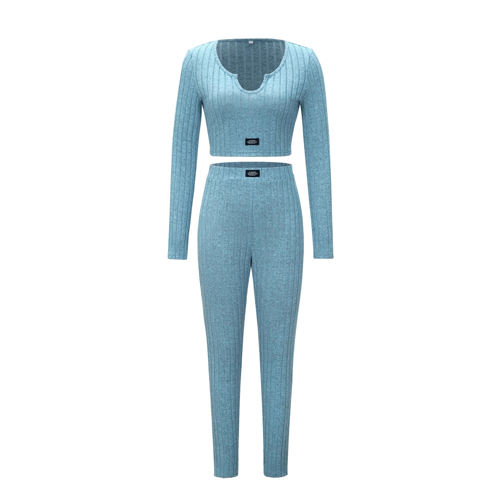 fashionexportknittinglong sleevessuit women's casualfashiontwo-piece set western style