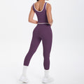new arrival: double-sided brushed fleece color block compression yoga set - breathable, cross-back design, perfect for running and fitness (two-piece set)