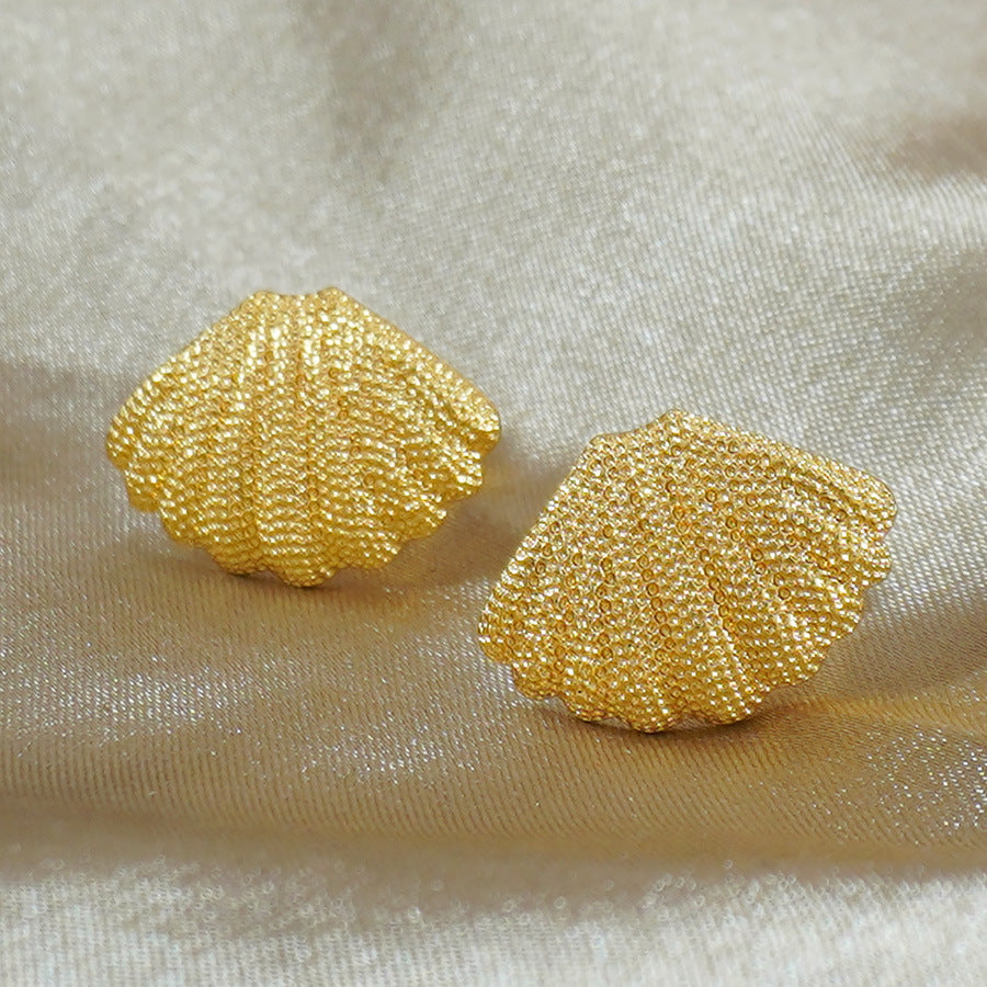 Indian african light luxury shell necklace and earring set - middle eastern banquet gold plated choker and earring two-piece set