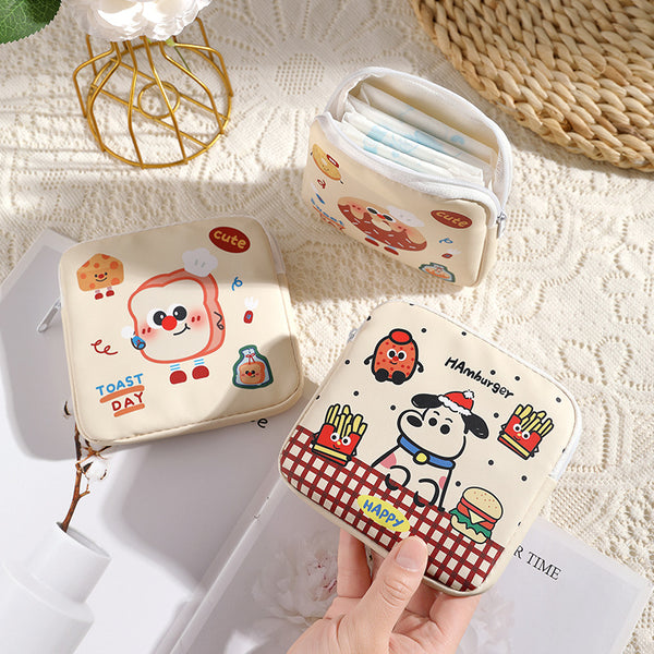 2025 summer new cute cheese cartoon puppy sanitary napkin aunt towel storage bag portable canvas bag
