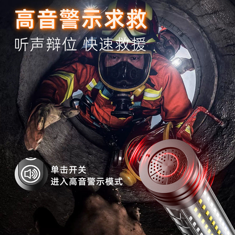 Cross-border new safety hammer flashlight Type-C charging outdoor with cutter alarm Car LED flashlight