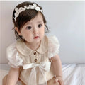 Summer gauze breathable bubble sleeve mesh bodysuit outfit with headband - fresh & chic short sleeve