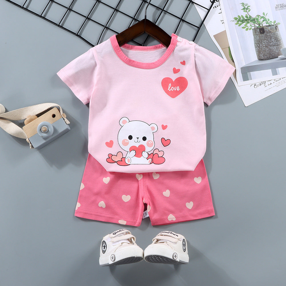 Kids' short-sleeve set: 100% cotton boys' t-shirt & baby summer outfit - girls' shorts, infant clothing, wholesale summer apparel