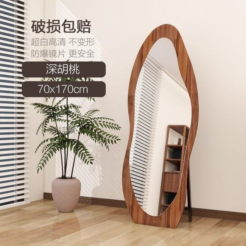 Clothing store fitting mirror new chinoiserie medieval full-length mirror for home living room floor-standing wall-mounted special-shaped mango full-length mirror