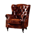 Vintage distressed american oil wax leather brown single armchair sofa high back button tufted hotel reception living room tiger chair