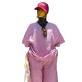 European and american cross-border women's clothing  summer new collection: sweet and fresh v-neck loose drawstring top and wide-leg pants set