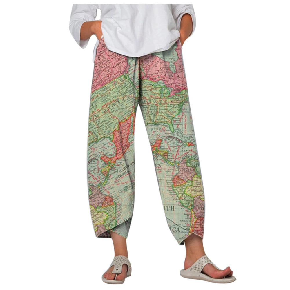 new  wide-leg pants: relaxed fit, cotton linen blend, printed, pocketed, elastic waist, cropped length - women's - in stock