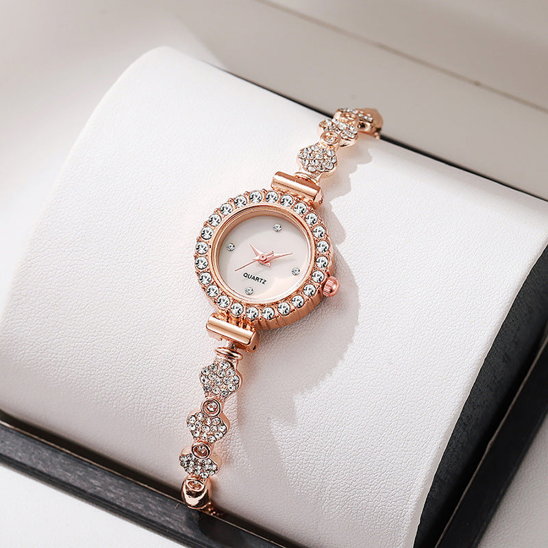 girls watch with small diamonds inspreppy style elegant dial decoration lazy pull-out small bracelet women's watch