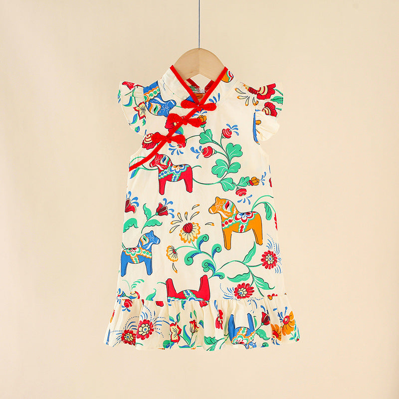Girls' cheongsam dress -  summer new arrival: modernized ethnic style, chic summer cheongsam dress for princesses