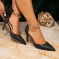 High-heeled sandals black fashion high-heeled women's shoes stiletto heel matching metal chain fashion pointed toe high-heeled sandals