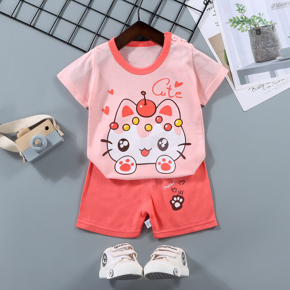 Kids' short-sleeve set: 100% cotton boys' t-shirt & baby summer outfit - girls' shorts, infant clothing, wholesale summer apparel