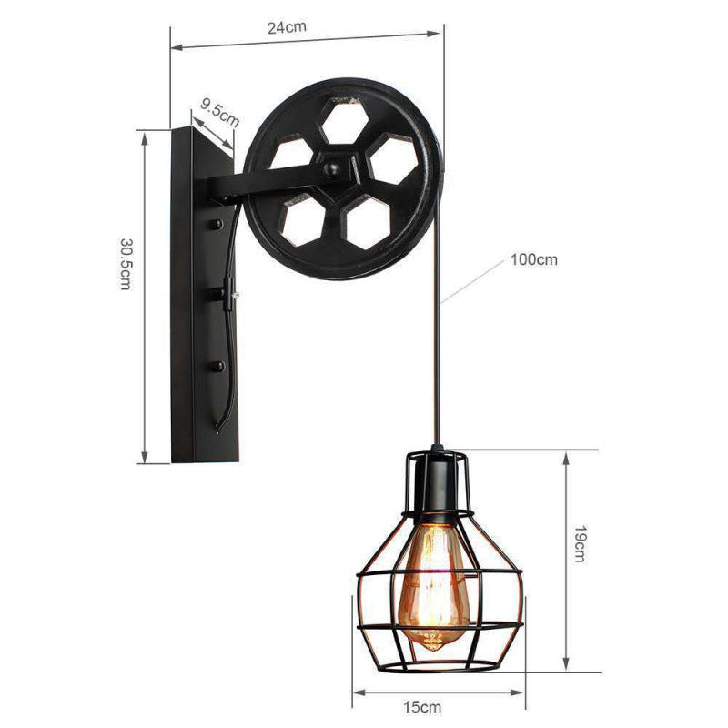 Bar retro lamp industrial wind retro wall lamp creative wrought iron pulley wall lamp personalized restaurant corridor aisle lamp