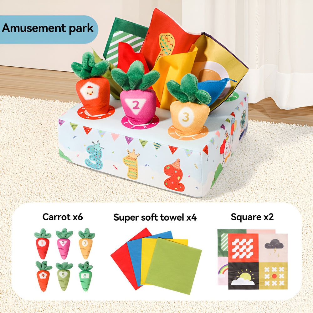 baby's tear-proof tissue box, paper pull-out, radish toy, two-in-one infant early education and soothing toy