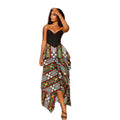 European and american cross-border women's fashion:  summer new arrivals - vintage high-waisted, slimming a-line asymmetrical print midi skirt