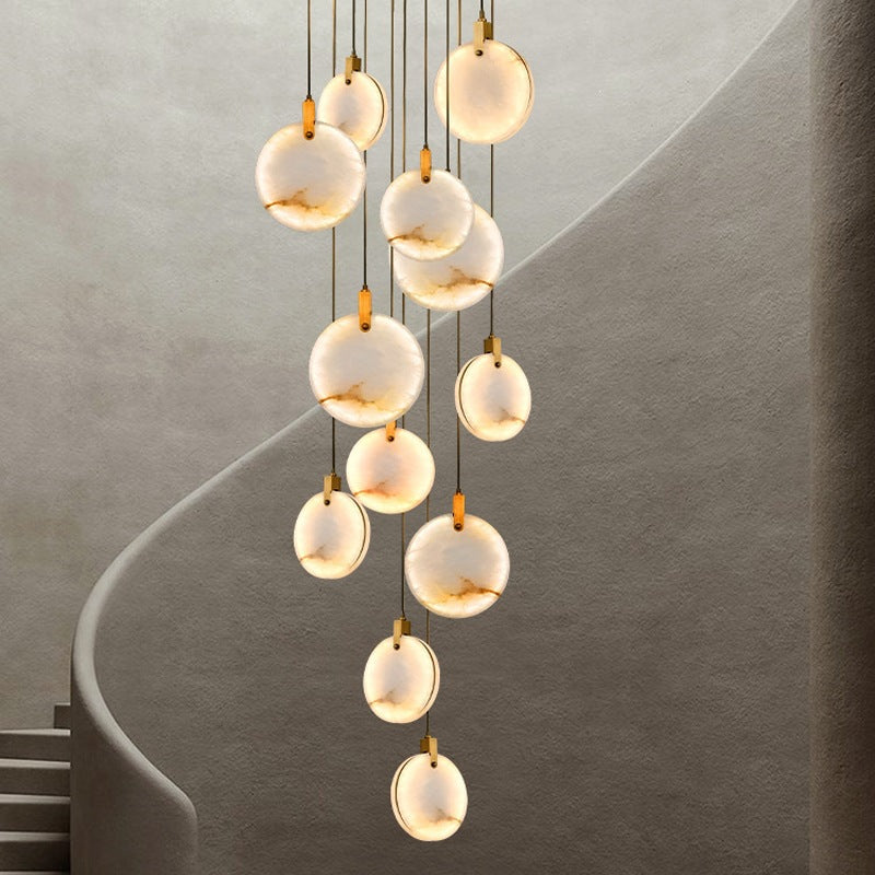 Accessible luxury all-copper spanish marble living room chandelier new chinoiserie round cake restaurant duplex house courtyard rotate staircase