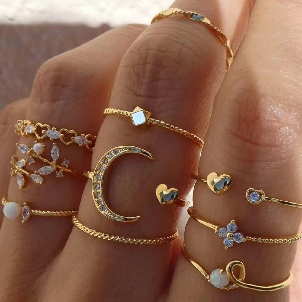 Wholesale full diamond rings: european and american cross-border jewelry, trendy ins style star rings, women's niche light luxury ring sets and accessories