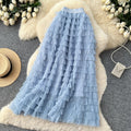Fairy style high waist mesh patchwork cake skirt for women spring layered fluffy skirt slimming lookeasiest for matcha-line long skirt