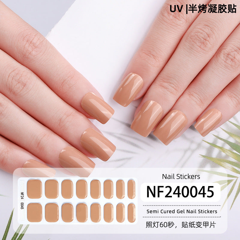 Zhengxiang new semi-cured gel nail art sticker solid color pure green onion gel UV nail sticker simple baking lamp gel nail art