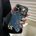 Ins style dark night blue and white orchid mobile phone case suitable for iphone17promax apple 16/15 forest style soft case