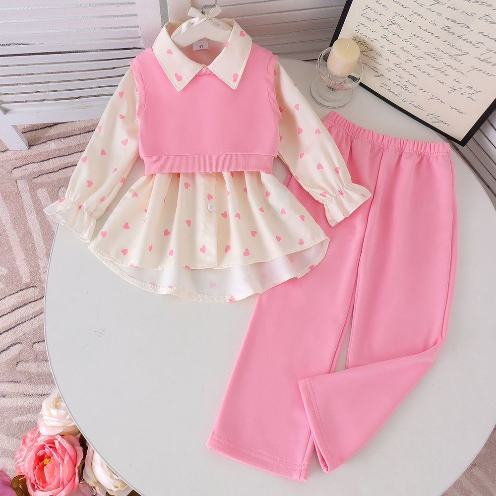 Kids clothing cross-border exclusive for european and american girls new arrival children's long sleeves shirt + pink pants
