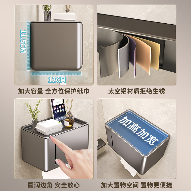 Bathroom tissue box holder, toilet paper dispenser, no-drill wall mount, roll paper holder