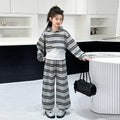 Girls' spring/autumn striped outfit -  new style - trendy hooded sweatshirt and pants set for girls (sizes for mid-to-large children)