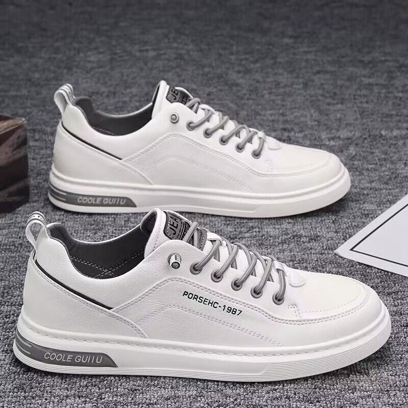 Men's skate shoes 2025 new trendy casual shoes versatile leather shoes men's slip-on white sneakers