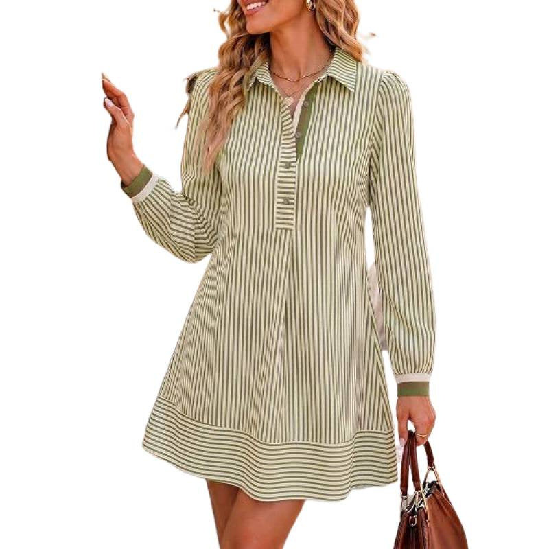 dopamine  autumn new arrival: high-end, elegant bubble sleeve striped mini dress