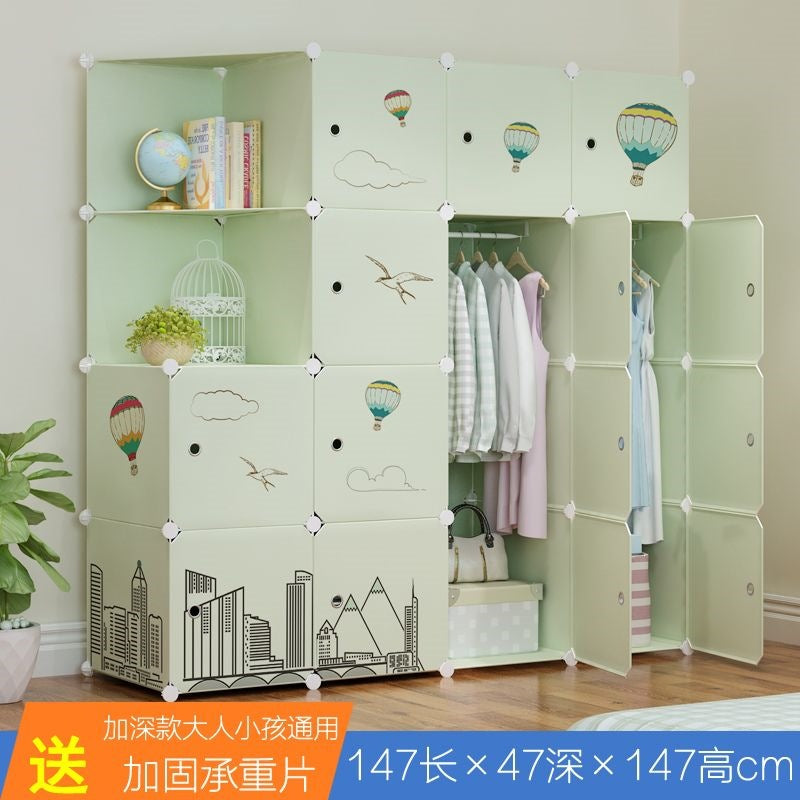 Simple wardrobe for home bedroom cabinet rental house simple folding assembly dormitory reinforced baby kids wardrobe cupboard