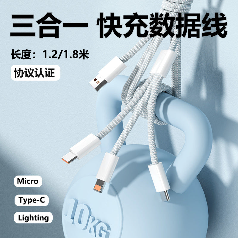 6a 3-in-1 charging cable, 100w super fast charging data cable, 1.2m-1.8m
