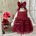 Girls' dress:  winter fashionable pearl red fleece-lined vest cake skirt two-piece set, first birthday outfit