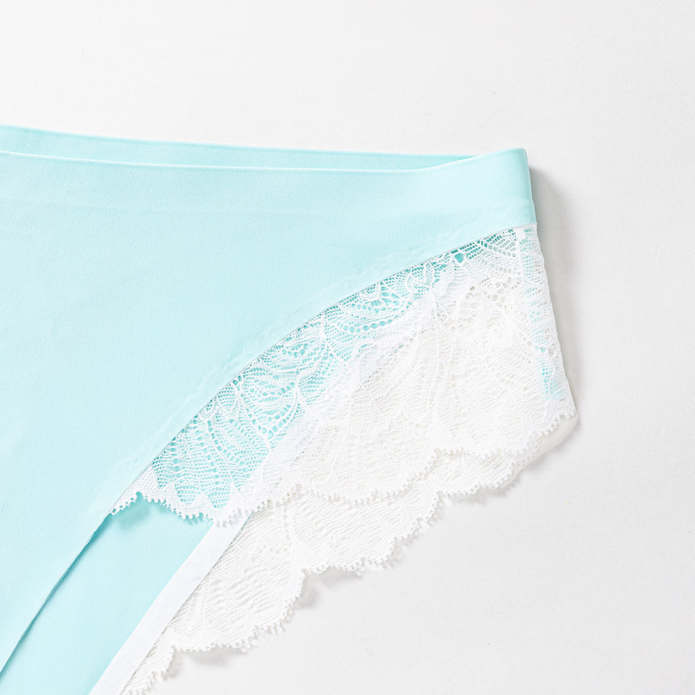 Exportfashion seamless ice silk women's low waist briefs sexylacepatchworkplaid breathable underwear women
