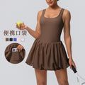 fashionnew arrival nude fake two-piece sports dress fashion tape bottom outdoor running fitness tennis skirt