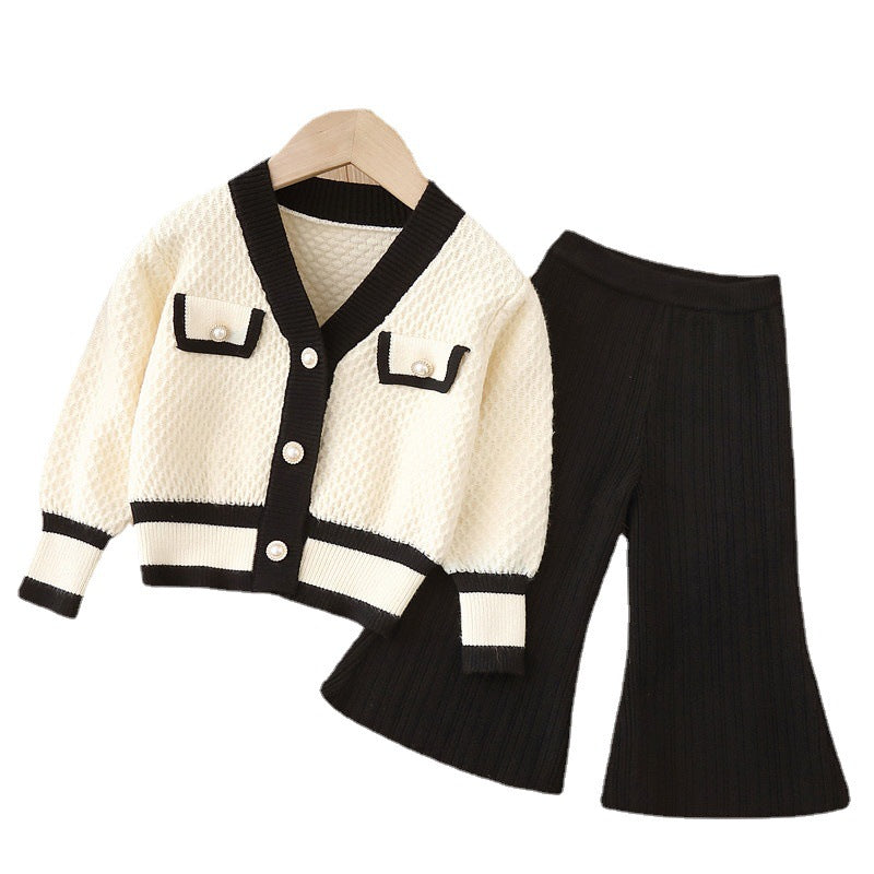 Girls' knitted sweater set - two-piece outfit - new autumn/winter  collection - baby girl flare pants & cardigan set