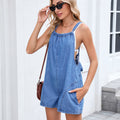 European and american cross-border e-commerce  summer new slim-fit adjustable strap washed denim jumpsuit shorts