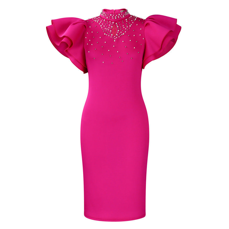 Women's foreign trade fashion:  new sexy ruffle sleeve beaded party evening gown african dress