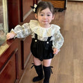 Autumn overalls set baby clothes korean style floral ruffle top romper two-piece outfit