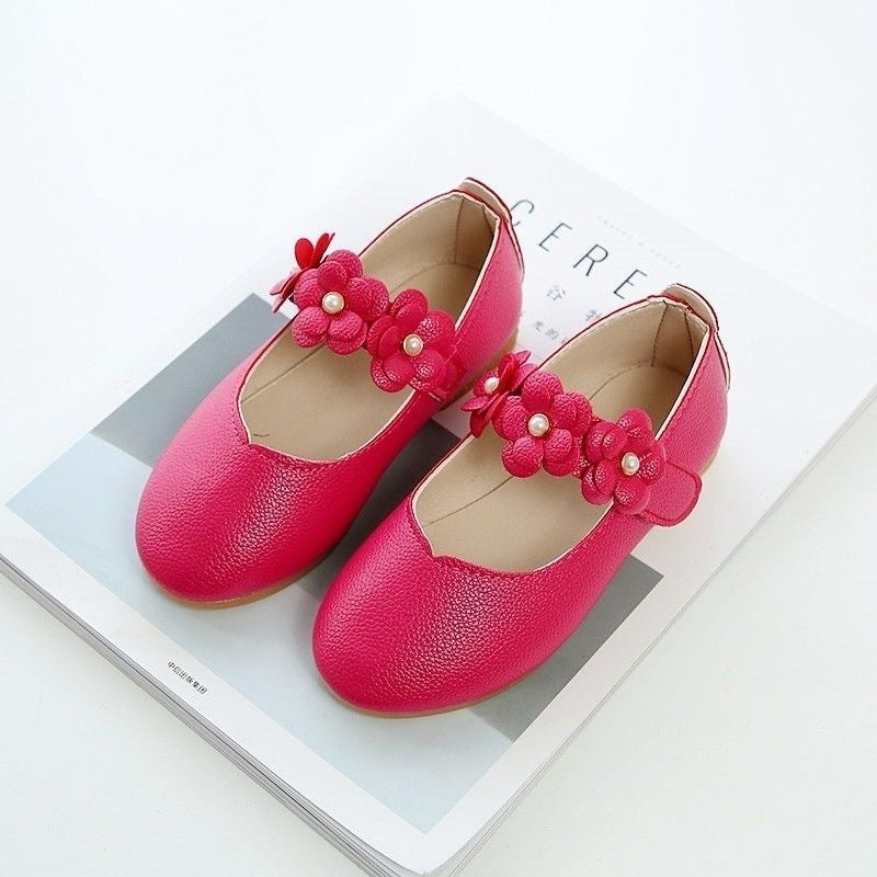 spring/autumn new korean style children's single shoes, soft sole floral girls' leather shoes, princess shoes for mid-to-large children, baby shoes