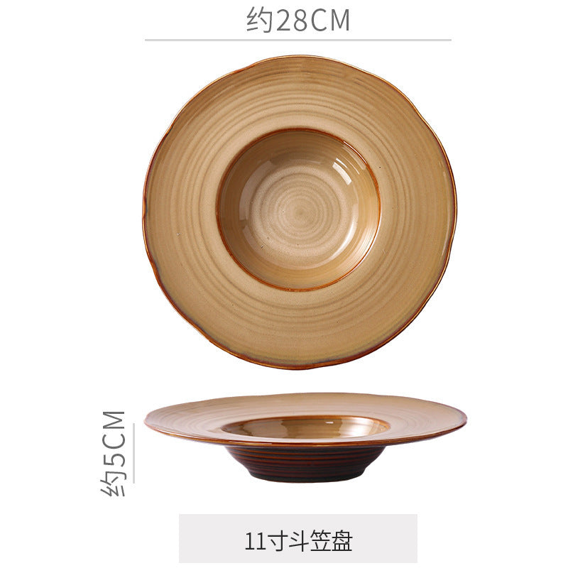 Classy texture ceramic plate restaurant hotel high-looking soup plate pasta plate cooking plate plate home straw hat plate