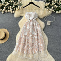 French high-end women's summer dress: exquisite 3d floral embroidery, cinched waist, slimming bandeau gown, long dress