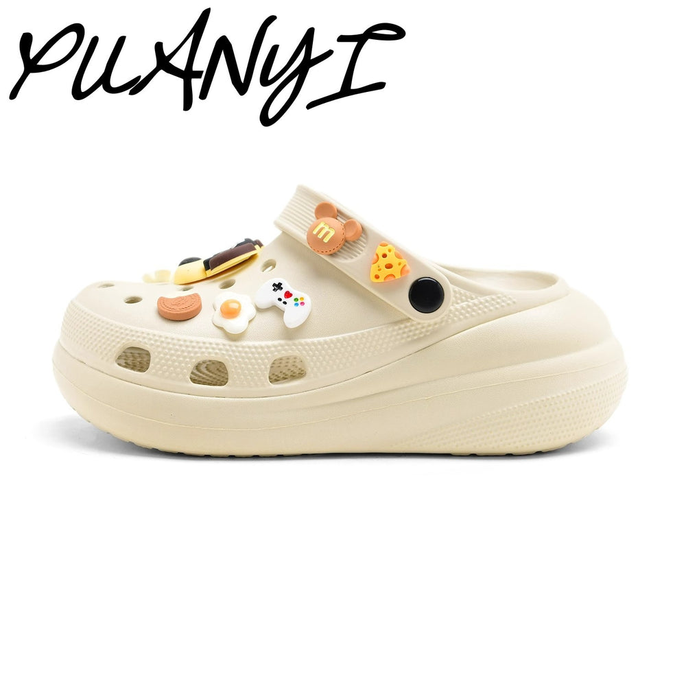 Bone white bouquet puff shoes flower clogs thick sole 6cmclassystereo spring and summer new arrival beach shoes outwear