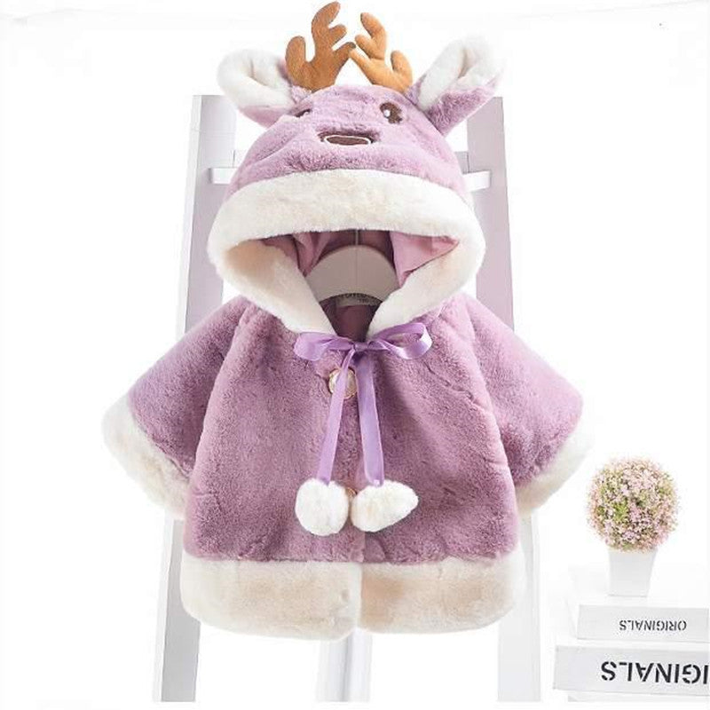 Newborn baby hooded sweater, thickened fleece autumn/winter windproof outerwear, girls' sweater - direct from the manufacturer