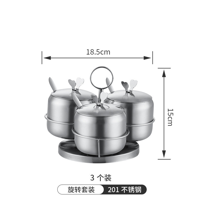 304 stainless steel spice jar set - rotating kitchen condiment organizer for home use - includes sugar, pepper, and seasoning containers