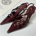 2026 summer european and american style patent leather stiletto peep-toe sandals women's single strap cat heel pointed toe back strap high heels