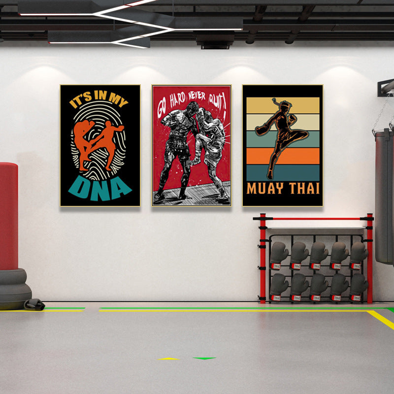 Boxing gym poster decorative painting Muay Thai Sanda fighting fighting fitness club hanging painting ring inspirational mural