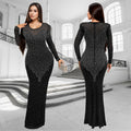 C7139 cross-border   fashion women's long-sleeve bodycon dress with rhinestone detailing - sexy and figure-flattering