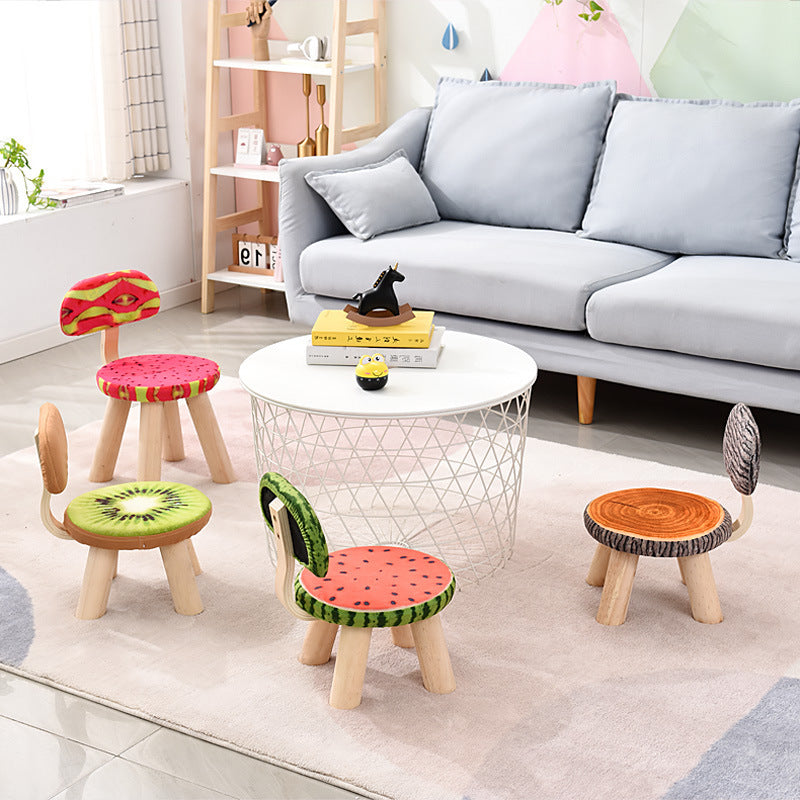 Adult fabric solid wood backrest small stool fruit creative home living room shoe change small stool round board stool chair