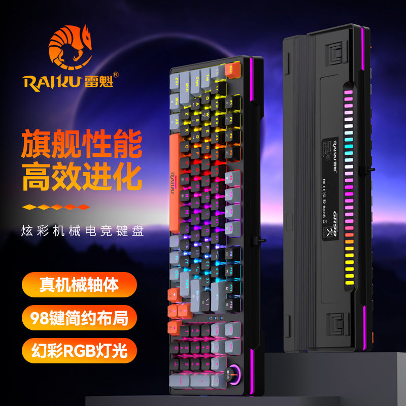 Raiku gk98 illuminated wired rgb mechanical keyboard - 98-key layout, customizable gaming, esports, blue switches, with knob
