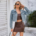 Wishfashion cross-border trade  new arrival washed short silm denim long sleevesoutweartops women