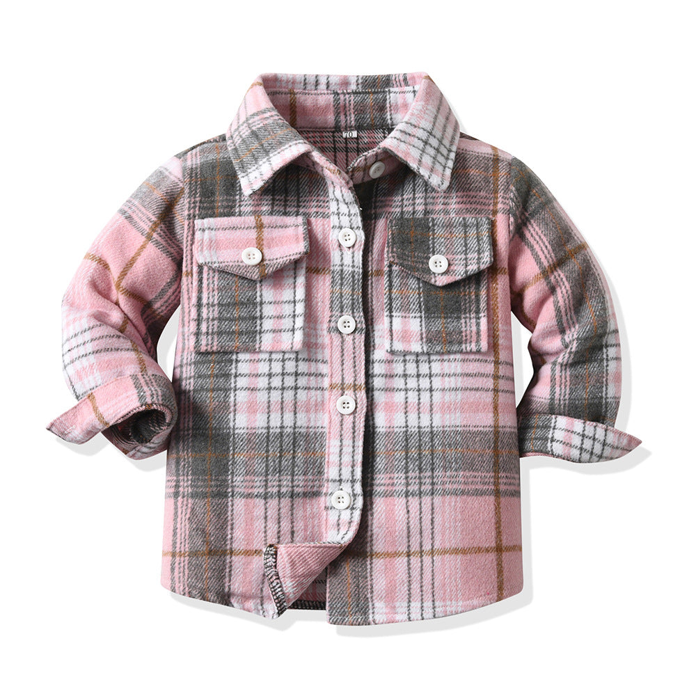 New plaid shirt for boys and girls - autumn/winter outerwear - spring/autumn boys' lapel open collar children's shirt